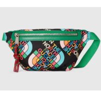 Gucci Unisex GG The North Face x Gucci Belt Bag Black Green Leather Zipper Closure (3)