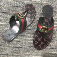 Gucci Unisex GG Thong Web Sandal Interlocking G Leather Sole Square Toe Flat (8)