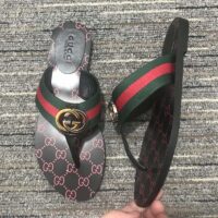 Gucci Unisex GG Thong Web Sandal Interlocking G Leather Sole Square Toe Flat (8)