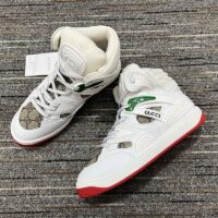 Gucci Unisex Gucci Basket Sneaker White Beige Ebony GG Supreme Canvas Low Heel (6)