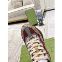 Gucci Unisex Rhyton Sneaker Beige Brick Red GG Supreme Canvas Low Heel (7)