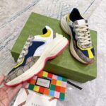 Gucci Unisex Rhyton Sneaker Beige White Blue GG Supreme Canvas Low Heel - Image 6