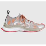 Gucci Unisex Run Sneaker Grey Orange GG Technical Knit Fabric Rubber Interlocking G