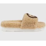Gucci Unisex Slide Sandal Interlocking G Light Brown Merino Wool Flat