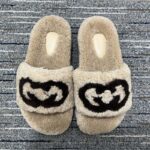 Gucci Unisex Slide Sandal Interlocking G Light Brown Merino Wool Flat - Image 3