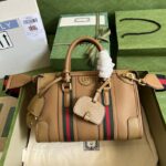 Gucci Unisex Small Canvas Top Handle Bag Double G Light Brown Smooth Leather - Image 2