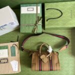 Gucci Unisex Small Canvas Top Handle Bag Double G Light Brown Smooth Leather - Image 5