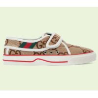 Gucci Unisex Tennis 1977 Sneaker Beige Ebony Jumbo GG Canvas Low 3 Cm Heel