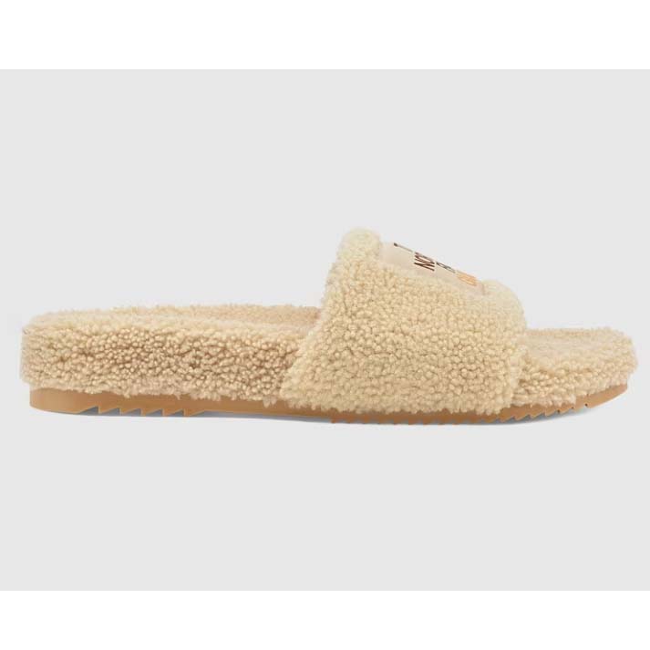 Gucci Unisex The North Face x Gucci Slide Beige Merino Wool Rubber Sole Flat