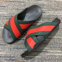 Gucci Unisex Web Slide Sandal Green Red Rubber Web Rubber Sole Low Heel (8)