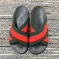 Gucci Unisex Web Slide Sandal Green Red Rubber Web Rubber Sole Low Heel (8)