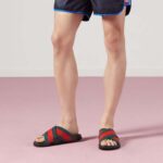 Gucci Unisex Web Slide Sandal Green Red Rubber Web Rubber Sole Low Heel - Bild 11