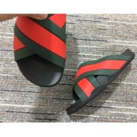 Gucci Unisex Web Slide Sandal Green Red Rubber Web Rubber Sole Low Heel (8)