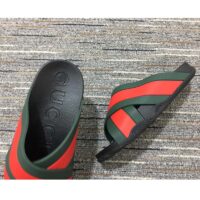 Gucci Unisex Web Slide Sandal Green Red Rubber Web Rubber Sole Low Heel (8)