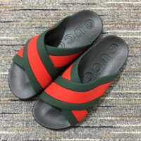 Gucci Unisex Web Slide Sandal Green Red Rubber Web Rubber Sole Low Heel (8)