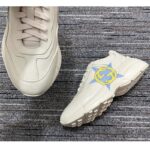 Gucci Unsiex Rhyton Star Print Sneaker Ivory Leather Interlocking G Rubber Sole Mid Heel - Image 9