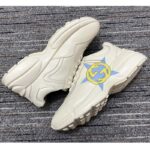 Gucci Unsiex Rhyton Star Print Sneaker Ivory Leather Interlocking G Rubber Sole Mid Heel - Image 6