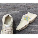 Gucci Unsiex Rhyton Star Print Sneaker Ivory Leather Interlocking G Rubber Sole Mid Heel - Image 10