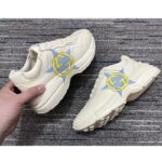 Gucci Unsiex Rhyton Star Print Sneaker Ivory Leather Interlocking G Rubber Sole Mid Heel - Image 7