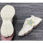 Gucci Unsiex Rhyton Star Print Sneaker Ivory Leather Interlocking G Rubber Sole Mid Heel - Image 8