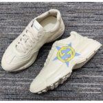 Gucci Unsiex Rhyton Star Print Sneaker Ivory Leather Interlocking G Rubber Sole Mid Heel - Image 4