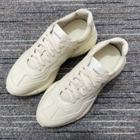 Gucci Unsiex Rhyton Star Print Sneaker Ivory Leather Interlocking G Rubber Sole Mid Heel (4)