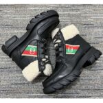 Gucci Women Ankle Boot Stripe Black Leather Merino Wool Mid 6 Cm Heel - Image 4