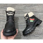 Gucci Women Ankle Boot Stripe Black Leather Merino Wool Mid 6 Cm Heel - Image 7