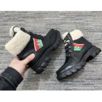 Gucci Women Ankle Boot Stripe Black Leather Merino Wool Mid 6 Cm Heel - Image 8