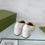 Gucci Women Blonde Mid-Heel Pump White Leather Round Interlocking G - immagine 6