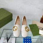 Gucci Women Blonde Mid-Heel Pump White Leather Round Interlocking G - immagine 3