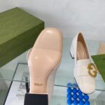 Gucci Women Blonde Mid-Heel Pump White Leather Round Interlocking G - immagine 10