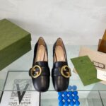 Gucci Women Blondie Mid-Heel Pump Black Leather Round Interlocking G – Bild 3