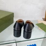 Gucci Women Blondie Mid-Heel Pump Black Leather Round Interlocking G – Bild 6