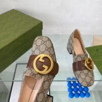 Gucci Women Blondie Pump Beige Ebony GG Supreme Canvas Round Interlocking G (10)