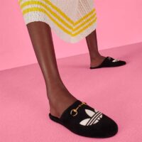 Gucci Women GG Adidas x Gucci Women’s Trefoil Slipper Black Suede Flat (2)