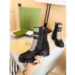 Gucci Women GG Ankle Boot Buckles Black Leather Rubber Sole Mid-Heel – Image 9