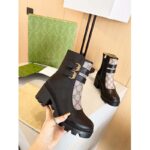 Gucci Women GG Ankle Boot Buckles Black Leather Rubber Sole Mid-Heel – Image 6