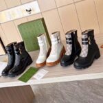 Gucci Women GG Ankle Boot Buckles Black Leather Rubber Sole Mid-Heel – Image 11