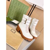 Gucci Women GG Ankle Boot Buckles White Leather Rubber Sole Mid-Heel (3)