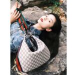 Gucci Women GG Attache Large Shoulder Bag Beige Blue GG Supreme Canvas - Imagen 12