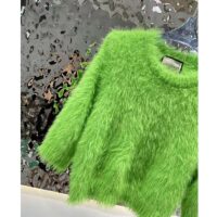 Gucci Women GG Brushed Wool Knit Sweater Bright Green Long Sleeves Crewneck (5)