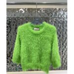 Gucci Women GG Brushed Wool Knit Sweater Bright Green Long Sleeves Crewneck - Bild 2
