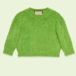 Gucci Dam GG Borstad Ull Stickad Tröja Ljusgrön Långärmad Rund Halsringning