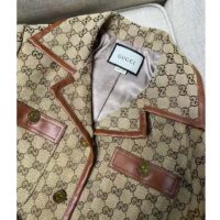 Gucci Women GG Canvas Jacket Web Belt Cotton Camel Ebony Point Collar (7)