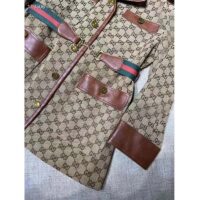 Gucci Women GG Canvas Jacket Web Belt Cotton Camel Ebony Point Collar (7)