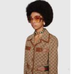 Gucci Women GG Canvas Jacket Web Belt Cotton Camel Ebony Point Collar - Imagen 12