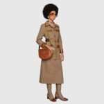 Gucci Women GG Canvas Jacket Web Belt Cotton Camel Ebony Point Collar - Imagen 10