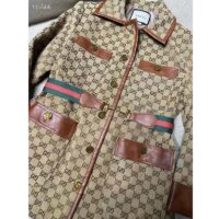 Gucci Women GG Canvas Jacket Web Belt Cotton Camel Ebony Point Collar (7)