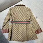 Gucci Women GG Canvas Jacket Web Belt Cotton Camel Ebony Point Collar - Imagen 3
